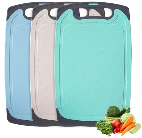 Schneidebrett Set, 3 Stück Schneidebrett Kunststoff, Schneidebretter Spülmaschinenfest, Chopping Board, Rutschfest Mit Saftrille Und Griff Bretter Set Küche Bpa Frei 32 * 20cm