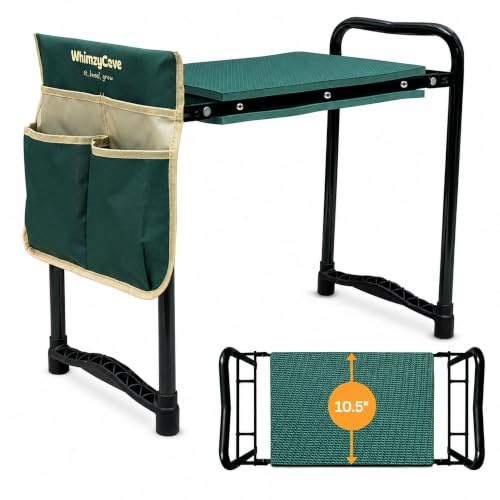 WhimzyCove Garden Kneeler seat with handles and kneeling stool with tool bag- multi-use 2 in 1 heavy duty soft foldable, Gardening gifts,Portable Lightweight allotment equipment gift