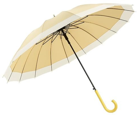 ThreeH Automatic Open Umbrella Classic Wooden J Stick Handle Windproof Rainproof Durable 210T Strong Canopy for Sunny Rainy Days,Yellow