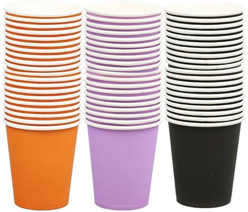 JUFYVO 60pcs Halloween Black Orange Purple Paper Cups Disposable Paper Cup Halloween Dinner Cups Drink Table Decor Supplies Tableware Party Supplies