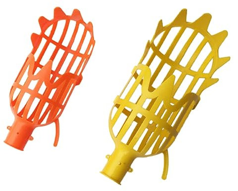 CLISPEED 2pezzi Raccoglitore Di Frutta Plastica Strumento Di Raccolta Alta Con Testa Piccola Arancione e Gialla Per Frutteti e Raccolta Senza Danni