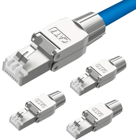 ZOERAX Conector RJ45, conector Cat7, conector de red, sin herramientas, 4 unidades, aleación de zinc blindado, conector LAN para cable de Cat7/Cat6A hasta 23AWG S/FTP (cable macizo)