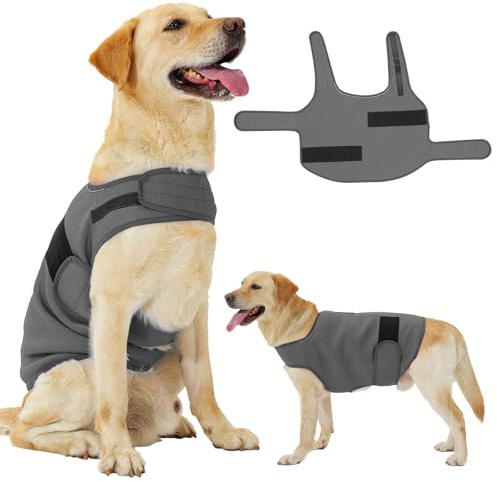 Dog Anxiety Jacket, Calming Jacket – Skin-Friendly Anti-Anxiety Vest for Thunder, Fireworks, Vet Visits and Separation – Helps Keep Dogs Relaxed Without Medicine or Complex Training(Dark Gray,L)
