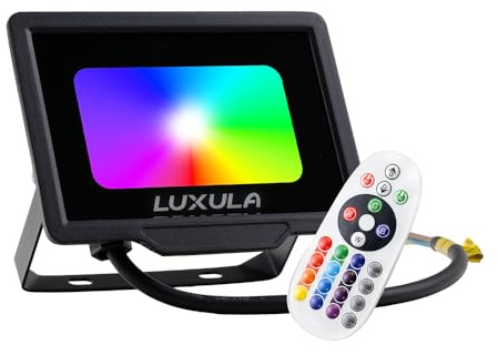 LUXULA 2 Stück RGB LED Strahler Fluter Außen 20W, dimmbar, IP65 | dimmbar mit Fernbedienung, IP65 Außenleuchte, bunt, Flutlichtstrahler für Garten, Party und Outdoor, Farbwechsel