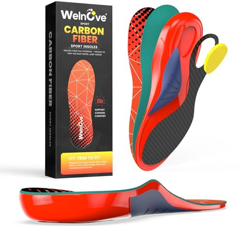 Welnove Solette sportive in fibra di carbonio con supporto per l'arco plantare, assorbimento degli urti professionale e ritorno di energia per corsa, basket e allenamento ad alto impatto, maggiore