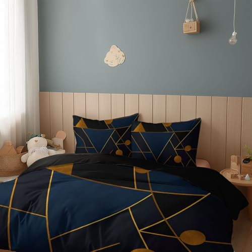 kariert Bettwäsche 180 x 200 cm 3teilig Bettbezug - Moderne Geometrische Dreiecke Streifen Weiche Wendebettwäsche Schlafzimmer Deko, Anthrazitgrau Bettbezug mit Reißverschluss und Kissenbezug