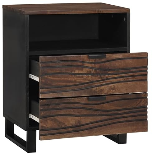 Eleganz Mesita de noche de madera maciza de nogal - Cómoda para dormitorio con 2 cajones - Mesita de noche moderna 50 x 33 x 60 cm - Elegante y duradera