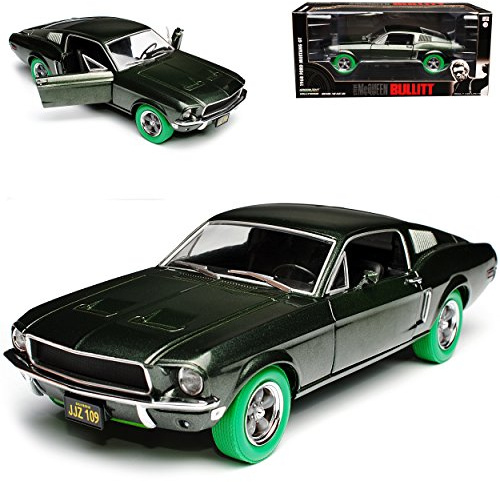 Generisch F*o*r*d Mustang Bulitt Grün Coupe Steve McQueen Sondermodell gruene Reifen 1968 1/24 Greenlight Modell Auto