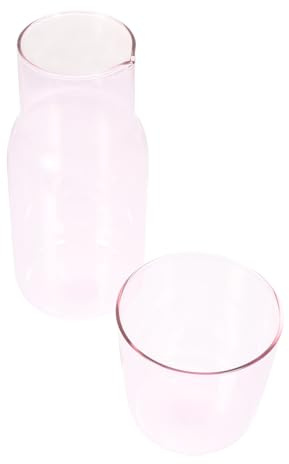 Toyvian Household Glass Carafe with Tumbler Pink High Borosilicate Glass Water Jug Heat and Cold Resistant Bedside Drinking Accessory for Bedroom and Kitchen