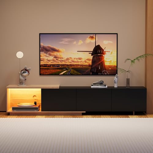 LONELYO Meuble TV Noir avec Éclairage LED Intégré, Armoire de Télévision, Meuble Télé de Salon, Design Moderne et Élégant pour Salon et Chambre, 240 x 38 x 44cm (Noir)