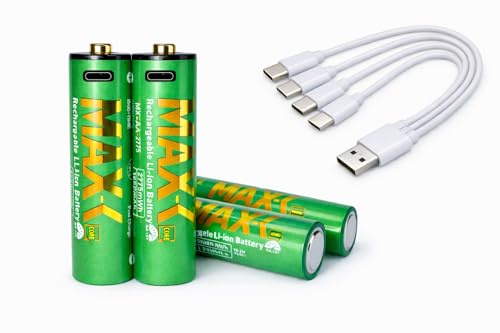 MAXX Core AA Rechargeable Batteries 1.5V – Pack of 4 – USB-C Lithium-Ion AA Batteries, Long-Lasting, High Performance