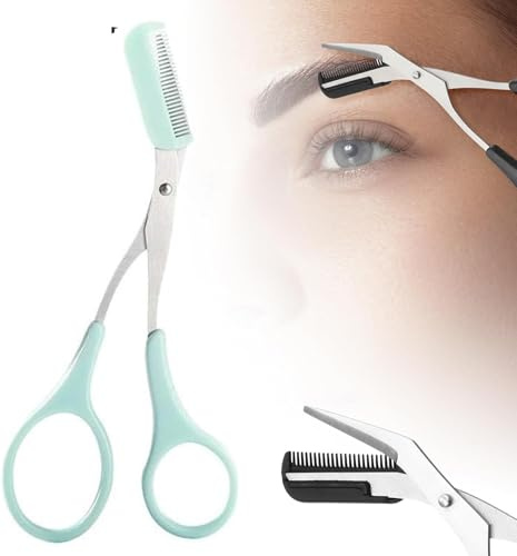2026 Neue Verbesserte Augenbrauen Trimmer Schere, 2 In 1 Augenbrauen Schere Mit Kamm, Zum KüRzen Der Augenbraue Und WimpernschöNheit ZubehöR Geschenk FüR MäNner Frauen (Grün)