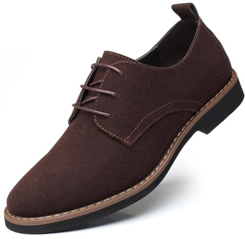 Mens Suede Shoes Dress Oxfords Shoes Lace Up Classic Derbys Brogues Wedding Shoes Brown 9