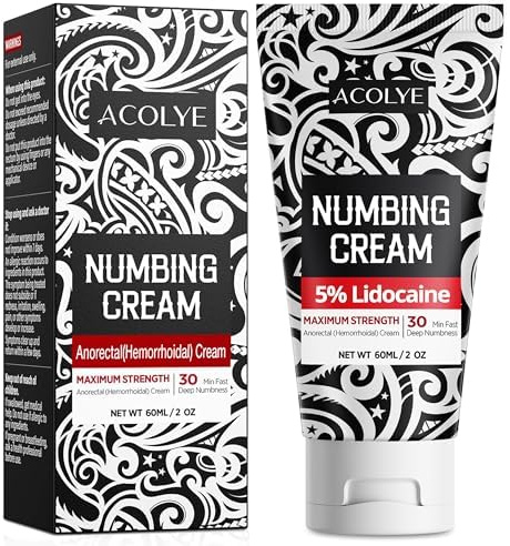 Acolye Numbing Cream Maximum Strength : 5% Lidocaine Topical Anesthetic - Extra Strength 5X Numbing with Menthol Arnica and Emu Oi (2 Fl Oz, Mint Flavor)