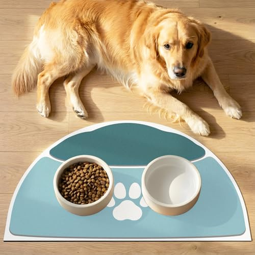Napfunterlage Hund, Halbrunde 71x43 cm Große Unterlage Hundenapf für Näpfe, Futtermatte Rutschfeste mit Gummibasis für Große Hunde, Futtermatte Katzen für Mehrere Haustiere Gleichzeitig Fütterung