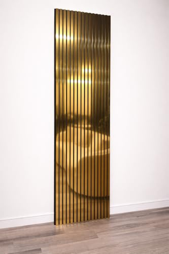Be-Creative Set of 2 Luxury Gold Mirrored Acoustic Wall Panels 240cm x 32cm – Modern Interior Wall Feature | Ideal for Media Walls | Easy Installation
