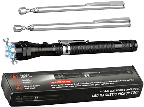 Telescopic LED Torch with Magnetic Extendable Magnetic Pick Up Tool Strong Pull 2LB Cool Gadget for Adults Men Dad Husband Father Mechanic Tech Handyman Women Valentines Birthday Christmas Gifts