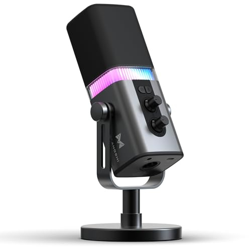 MAILANGSHI 192KHz/32bit Dynamic Podcast Microphone for PC, USB & XLR Mic with RGB Lighting, Desktop Stand, Mute Button, All-Metal Body, Gain & Volume Control, Gaming Microphone for Livestreaming