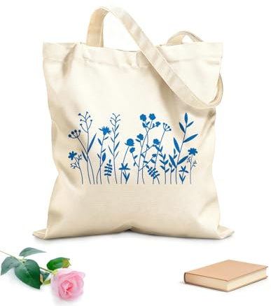 XIARON Sac en toile herbes et fleurs sauvages fleurs sauvages tissu épais de 340g/m² Sac à dessin L Bleu