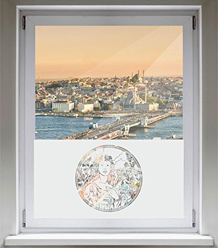 INDIGOS UG Sichtschutzfolie Glasdekorfolie Fensterfolie mit Motiv satiniert Blickdicht - d111 Ornament hübsche Frau Blümchen - 1000 mm Länge - 500 mm Höhe Viereck - selbstklebend - matt