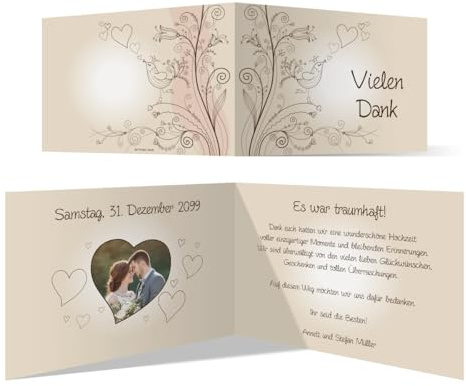 Kartenmachen.de 10 x Hochzeit Danksagungskarten Dankeskarten - Liebesbaum individuell gedruckt mit Foto