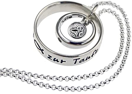Personalisierter Taufring und Kette aus Silber mit Gravur Schutzengel, handmade