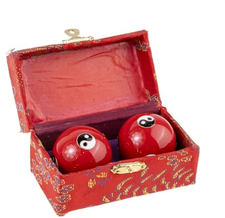 lachineuse - Coffret Boules Qi Gong Yin Yang - Anti Stress en Émail ⌀ 45 mm | Boules Chinoises - Boules de Santé - Coffret Cadeau Relaxation Zen - Objet Asiatique Japon Chine Feng Shui - Coloris Rouge