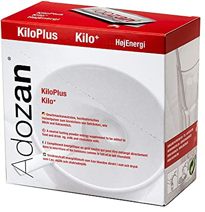Adozan Kilo+ Weight Gainer | Hochkalorisches Mass Energie Pulver für Gewichtszunahme & Regeneration | bei Mangelernährung, Untergewicht & Rekonvaleszenz | ohne Zucker & Geschmack | 10 g | 20 Stück