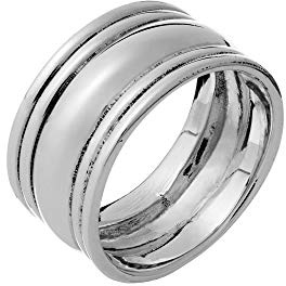 Silverly Sterling Silber Klobiger Fassring für Damen | 925er Silberring mit Geriffeltem Breitem Ehering für Herren | Gebogene Statement-Ringe | Geburtstagsgeschenk für Tochter | Moderner Schmuck