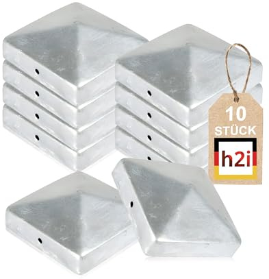 h2i Lot de 10 capuchons pour poteaux de clôture galvanisés, dimensions : 71 mm/91 mm/96 mm/101 mm/111 mm/121 mm (101 x 101 mm)
