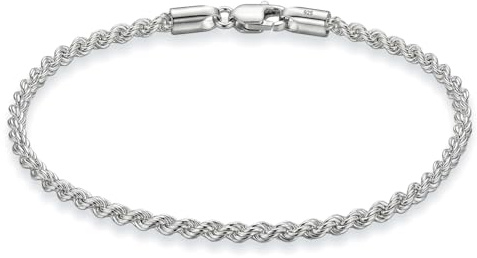 LeCalla 925er Sterlingsilber Armband für Damen & Herren | Italienisches Kordelketten-Armband mit Diamantschliff, gedrehte Kordeloptik | 2, 2,5 & 3,5 mm | 6,5–9 Zoll | Geschenk