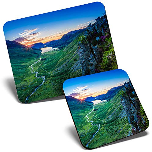 Mouse Mat & Coaster Set - Buttermere Valley Lake District UK 23.5 x 19.6 cm & 9 x 9 cm for Computer & Laptop, Office, Gift, Non-slip Base #44492