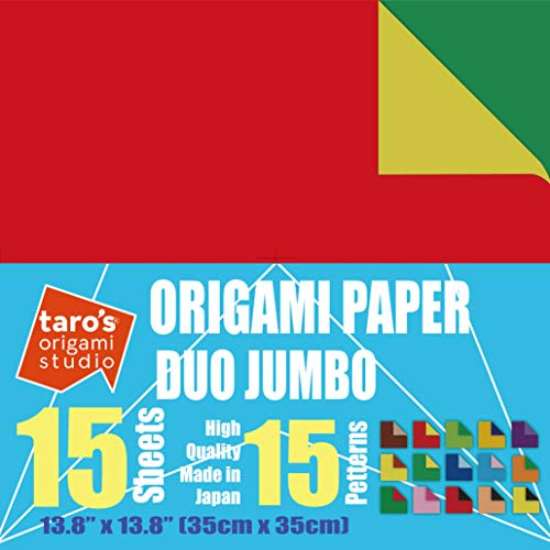 [Taros Origami-Studio] Jumbo Duo, Doppelseitiges Standard-Kami-Papier mit 15 Farbwechselmustern, 15 Blatt (Herstellung in Japan)