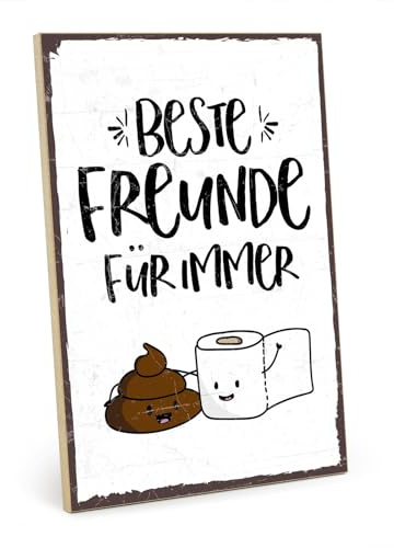 TypeStoff Holzschild mit Spruch – Freundschaft – im Vintage-Look mit Zitat als Geschenk und Dekoration zum Thema Freunde, Toilette und Bad - HS-00139