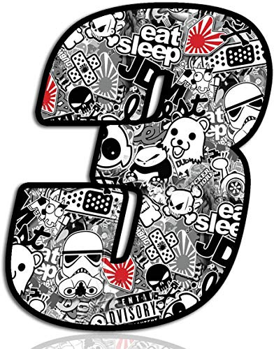 Biomar Labs Startnummer Nummern Auto Moto Vinyl Aufkleber Bomb Sticker Stickerbomb Weiß Motorrad Motocross Motorsport Racing Nummer Tuning (3) N 343