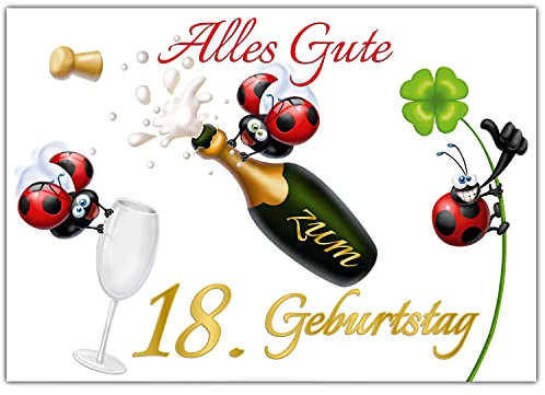 BREITENWERK A4 XXL 18 Geburtstag Karte MARIENKÄFER mit Umschlag - lustige Geburtstagskarte Glückwunschkarte zum 18. Geburtstag für Frau & Mann