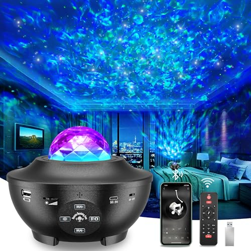 Projecteur Ciel Etoile, 10 Dynamique Modes Veilleuse Bébé Lumiere, Galaxie Starry LED Lampe avec Timer, Enceinte, Bluetooth, pour Enfant Chambre Décoration, Les fêtes de Noël, de pâques ou d’Halloween