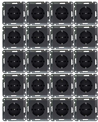 ChiliTec Steckdose Unterputz 20Stück MILOS 250V/ 16A Schutzkontakt Klemmanschluss UP Montage mit erhöhtem Berührungsschutz Anthrazit