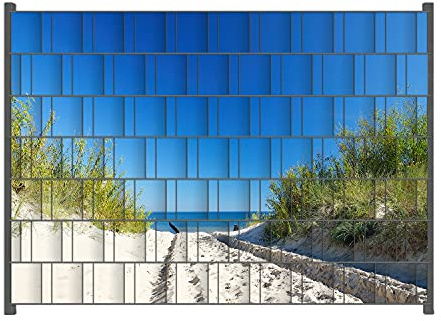 Wallario Zaun Sichtschutz Windschutz für EIN- und Doppelstabmattenzäune in der Größe Breite 2,00m x Höhe 1,40m, Motiv: Auf dem Sandweg zum Strand - Blauer Himmel über dem Meer