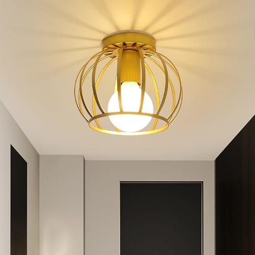 Comely Deckenleuchte Vintage Industrial Deckenlampe E27 in Käfig, Gold | Retro Kronleuchter für Büro Küche Schlafzimmer Esszimmer