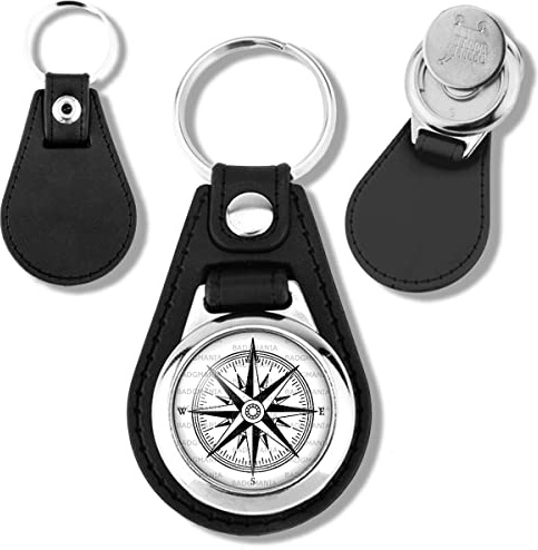 Badgmania Porte Clés Cuir Vegan Jeton de Caddie Compas Boussole 1 - Symbole Marin - Idée Cadeau