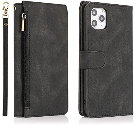 XD Designs Schutzhülle für iPhone 13/13 Pro/13 Pro Max, PU-Leder, Kartenfächer, Armband, Ständer, stoßfest, vollständiger Schutz, Schwarz, 33 cm (6,1 Zoll)