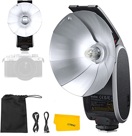 Godox Lux Senior Retro Camera Flash,3.7V/1700mAh Rechargeable Battery,GN14 6000K±200K 28mm Focal Length,Auto/Manual Flash,Collapsible Vintage Flash for Canon Fujifilm Nikon Olympus Sony Cameras