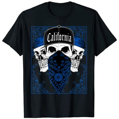 Herren CaliDesign Bandana T-Shirt California Blau Skull Gangster OG T-Shirt
