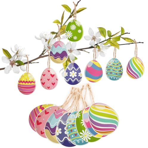 AhfuLife Huevos de Pascua Decoraciones, 32Pcs Reutilizables Huevo de Pascua de Papel árbol Colgante de Decoración de Pascua, Pascua Decoraciones de Mesa, Decoraciones de Primavera (Estilo 3)