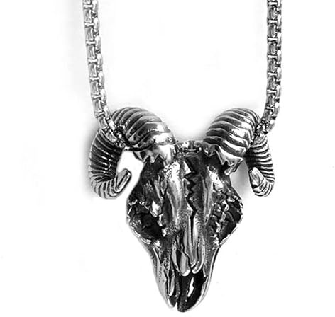 DUTACK Retro-Halskette mit Ziegen-Totenkopf-Anhänger, Edelstahl, Gothic-Satan-Halskette für Männer und Frauen, Punk-Schaf-Totenkopf-Anhänger, Schmuckzubehör, Edelstahl