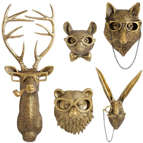 GUASDIE Animal Head Wall Decor Wanddeko Tierkopf Wandskulptur Tier In Harz FüR Wohnzimmer Schlafzimmer KüChe Geschenk, 5pcs
