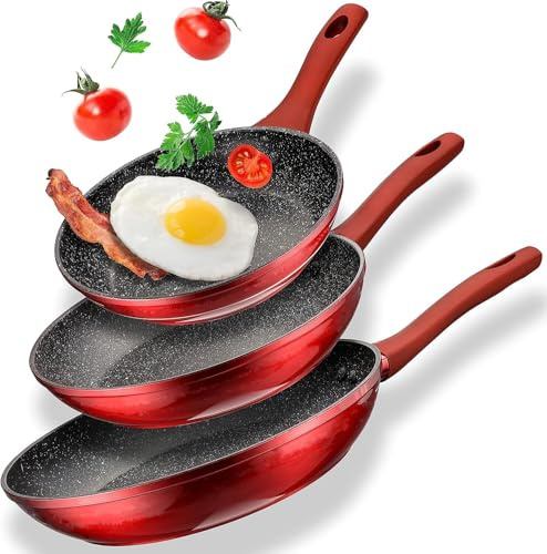 Generisch Ceramic Pfannenset 3 teilig 20/24/28 cm Keramikpfanne Induktion Antihaft Pfanne Keramikbeschichtung mit echten Steinpartikeln, Bratpfanne PFAS-frei, Für alle Herdarten, Backofengeeignet