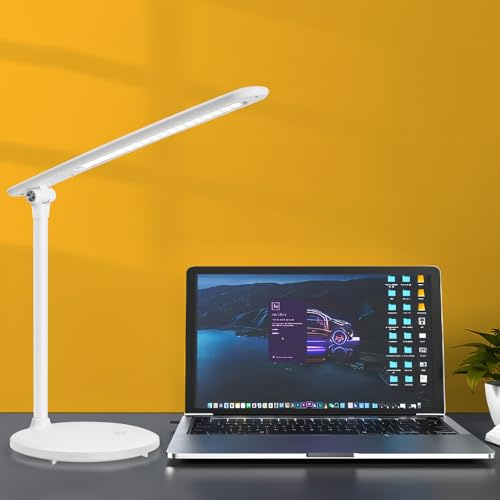 Aigostar schreibtischlampe LED, desk lamp kinder dimmbar, 3 modi, 5 helligkeitsstufen, tischlampe flexibel und faltbar, 100cm USB-C kabel, speicherfunktion, touch-steuerung, typ-C-anschluss, weiß