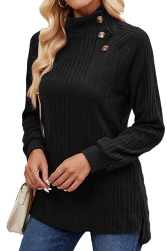 Akiooue Womens Polo Turtle Neck Jumpers Ladies Fashion Fall Winter Knitted Jumpers for Women UK Women's Long Sleeve Chunky Sweaters
